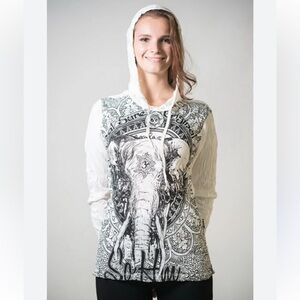 Sure Design Om Wild Elephant Cotton Crinkle Hoodie Pullover Elephant Thai Medium